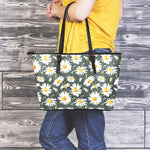 Watercolor Daisy Flower Pattern Print Leather Tote Bag