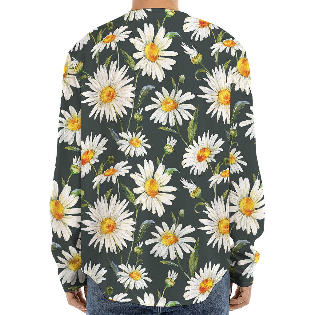 Watercolor Daisy Flower Pattern Print Long Sleeve Baseball Jersey