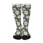 Watercolor Daisy Flower Pattern Print Long Socks