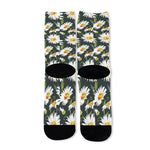 Watercolor Daisy Flower Pattern Print Long Socks