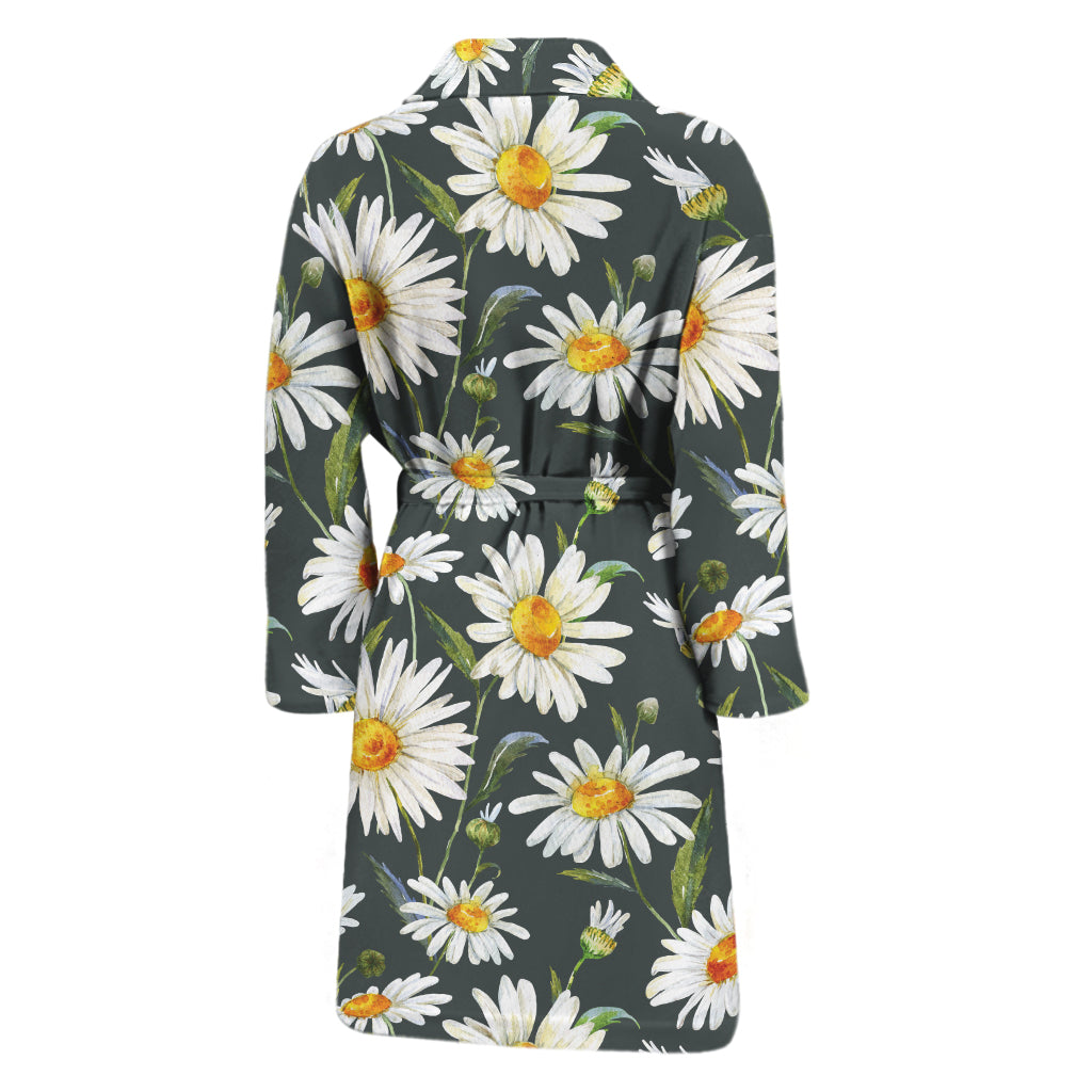 Watercolor Daisy Flower Pattern Print Men's Bathrobe