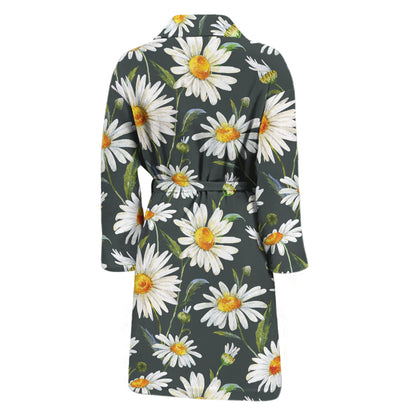 Watercolor Daisy Flower Pattern Print Men's Bathrobe