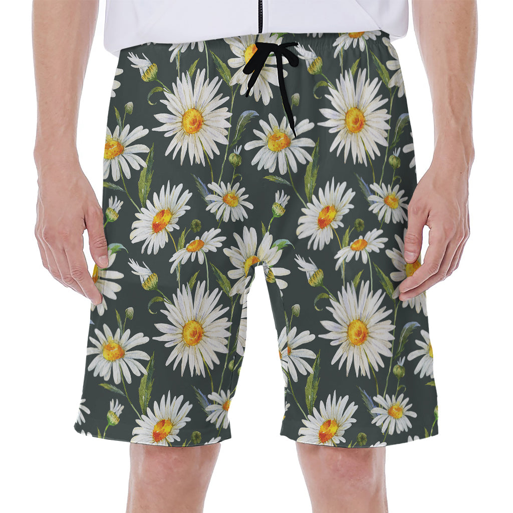 Watercolor Daisy Flower Pattern Print Men's Beach Shorts