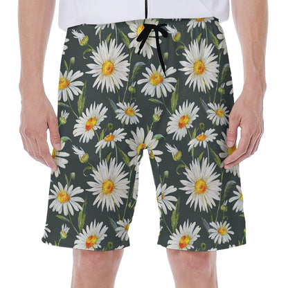 Watercolor Daisy Flower Pattern Print Men's Beach Shorts