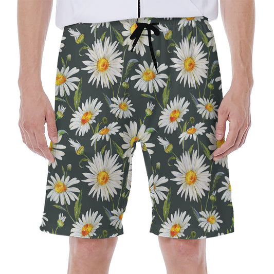 Watercolor Daisy Flower Pattern Print Men's Beach Shorts