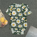 Watercolor Daisy Flower Pattern Print Men's Bodysuit