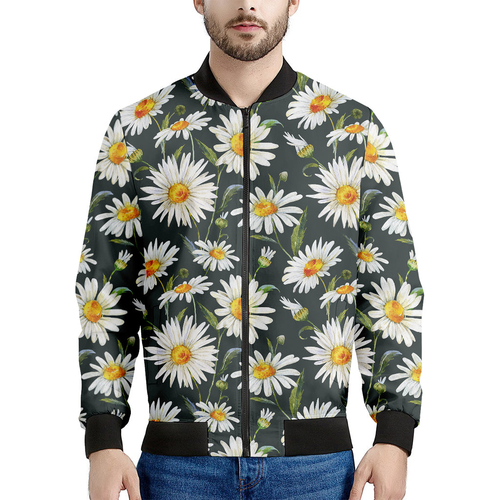 Watercolor Daisy Flower Pattern Print Men's Bomber Jacket