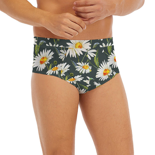Watercolor Daisy Flower Pattern Print Men's Briefs