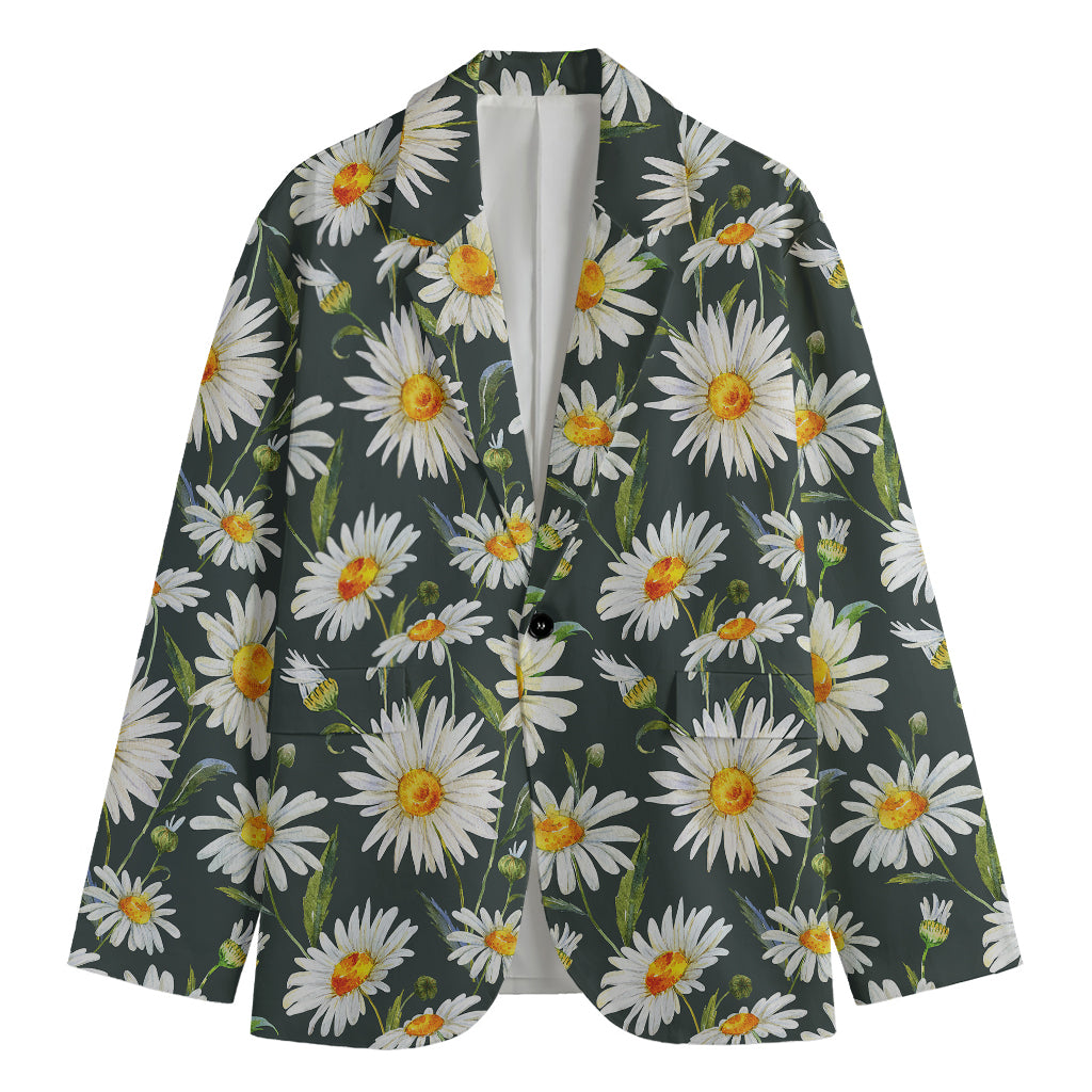 Watercolor Daisy Flower Pattern Print Men's Cotton Blazer