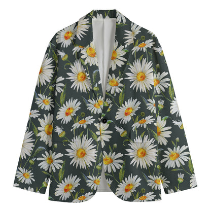 Watercolor Daisy Flower Pattern Print Men's Cotton Blazer
