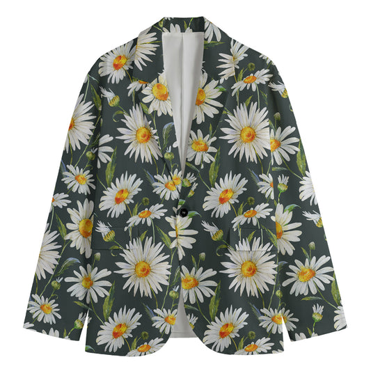 Watercolor Daisy Flower Pattern Print Men's Cotton Blazer