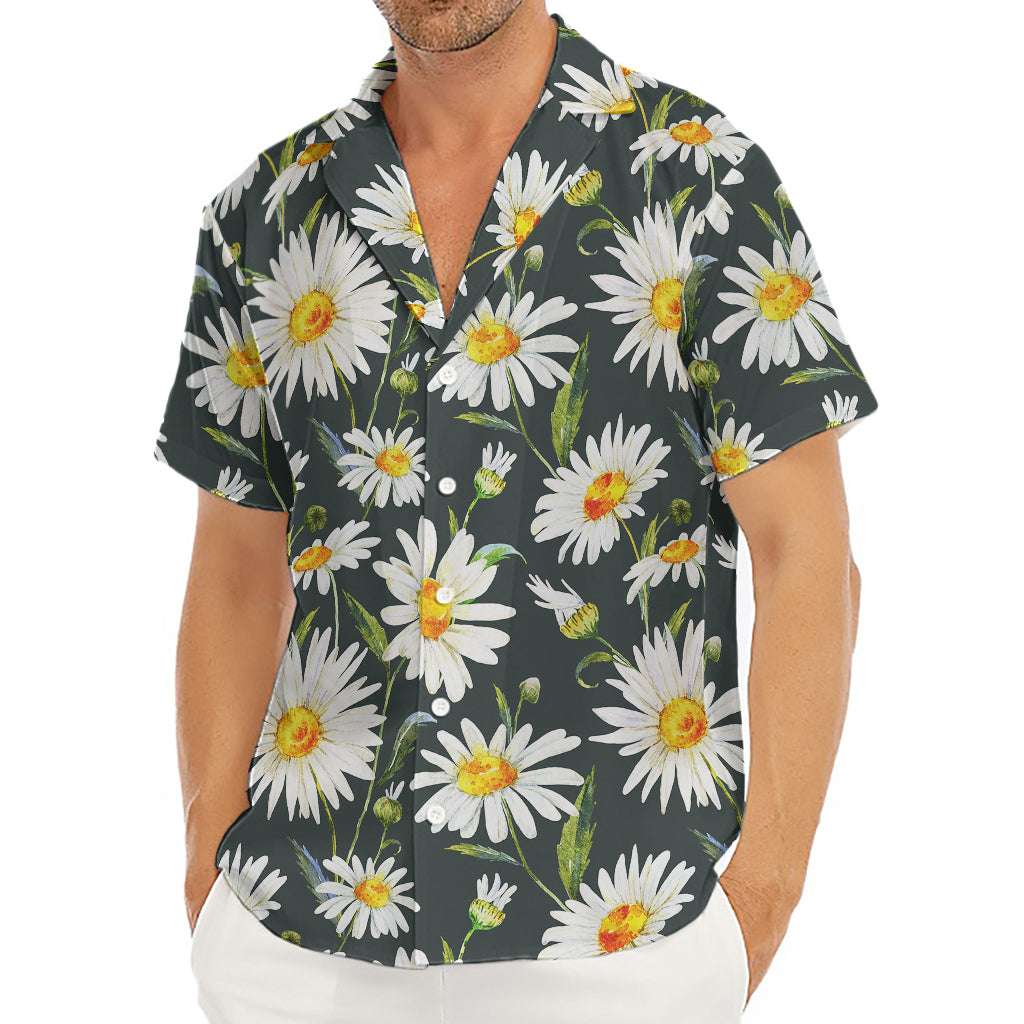 Watercolor Daisy Flower Pattern Print Men's Deep V-Neck Shirt