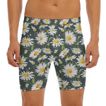 Watercolor Daisy Flower Pattern Print Men's Long Boxer Briefs
