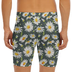 Watercolor Daisy Flower Pattern Print Men's Long Boxer Briefs