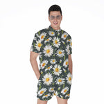 Watercolor Daisy Flower Pattern Print Men's Rompers