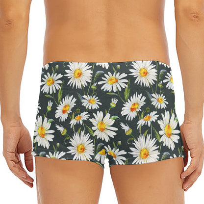 Watercolor Daisy Flower Pattern Print Men's Short Boxer Briefs