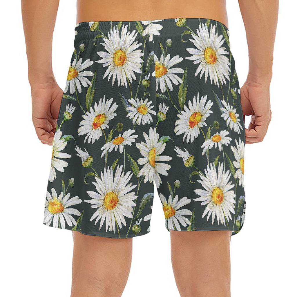 Watercolor Daisy Flower Pattern Print Men's Split Running Shorts