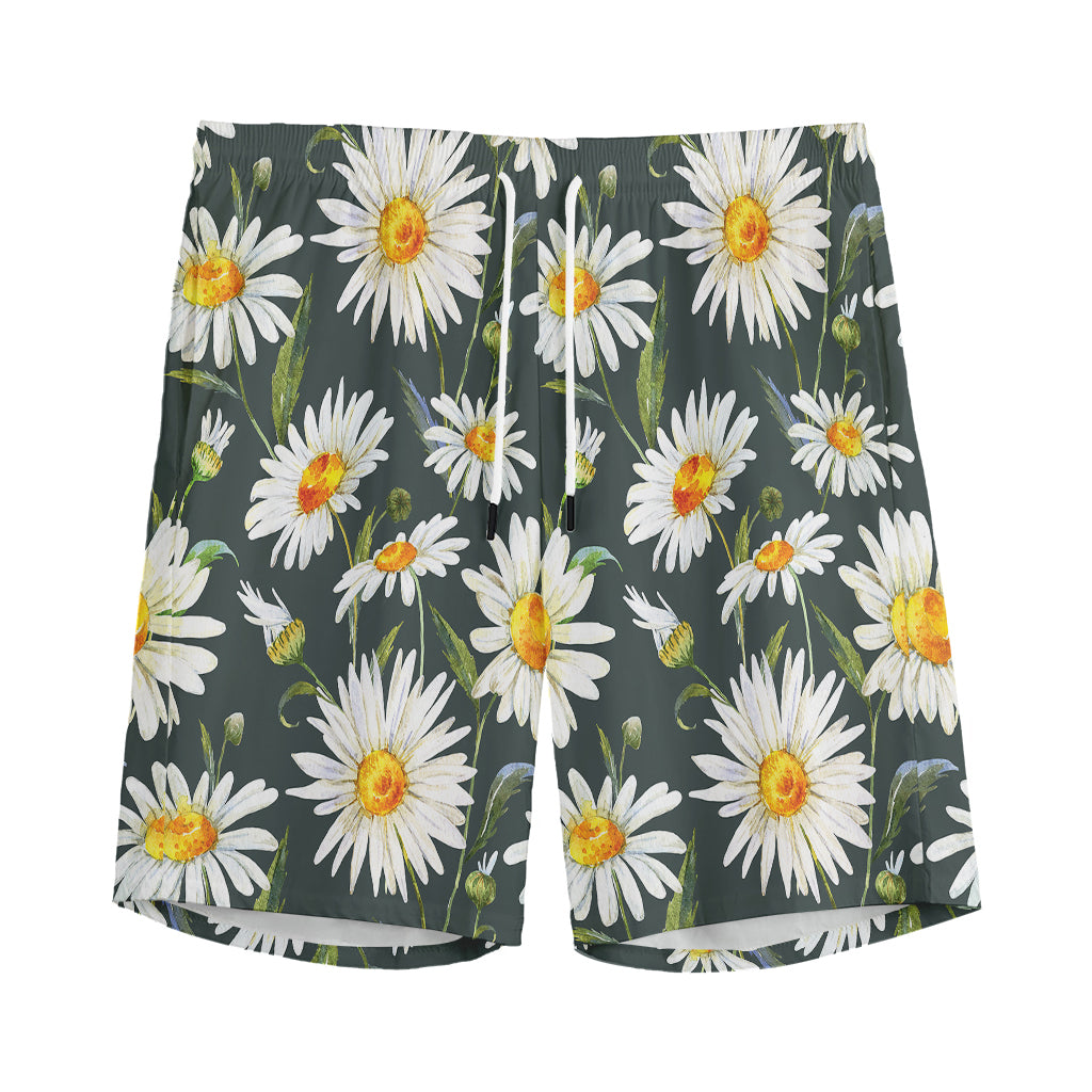 Watercolor Daisy Flower Pattern Print Men's Sports Shorts