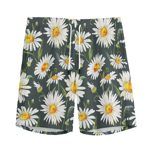 Watercolor Daisy Flower Pattern Print Men's Sports Shorts