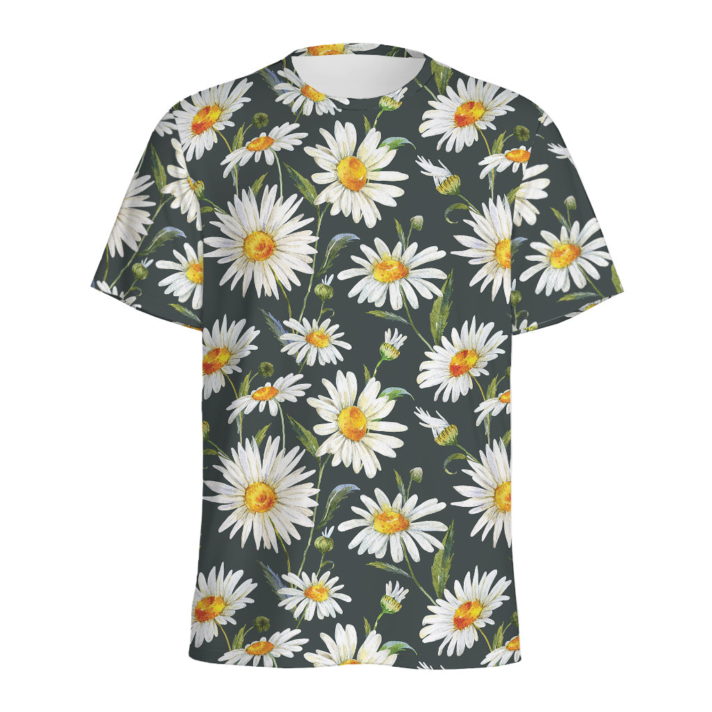 Watercolor Daisy Flower Pattern Print Men's Sports T-Shirt