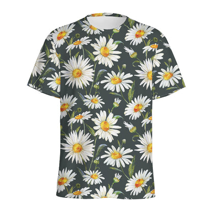 Watercolor Daisy Flower Pattern Print Men's Sports T-Shirt