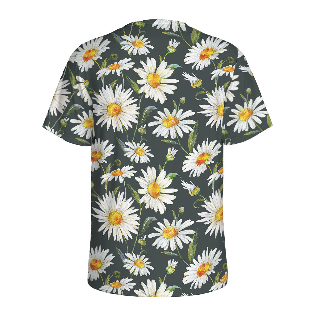 Watercolor Daisy Flower Pattern Print Men's Sports T-Shirt