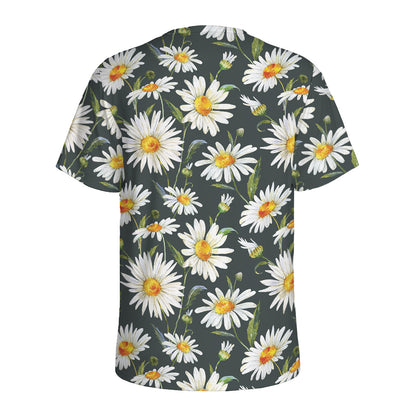 Watercolor Daisy Flower Pattern Print Men's Sports T-Shirt