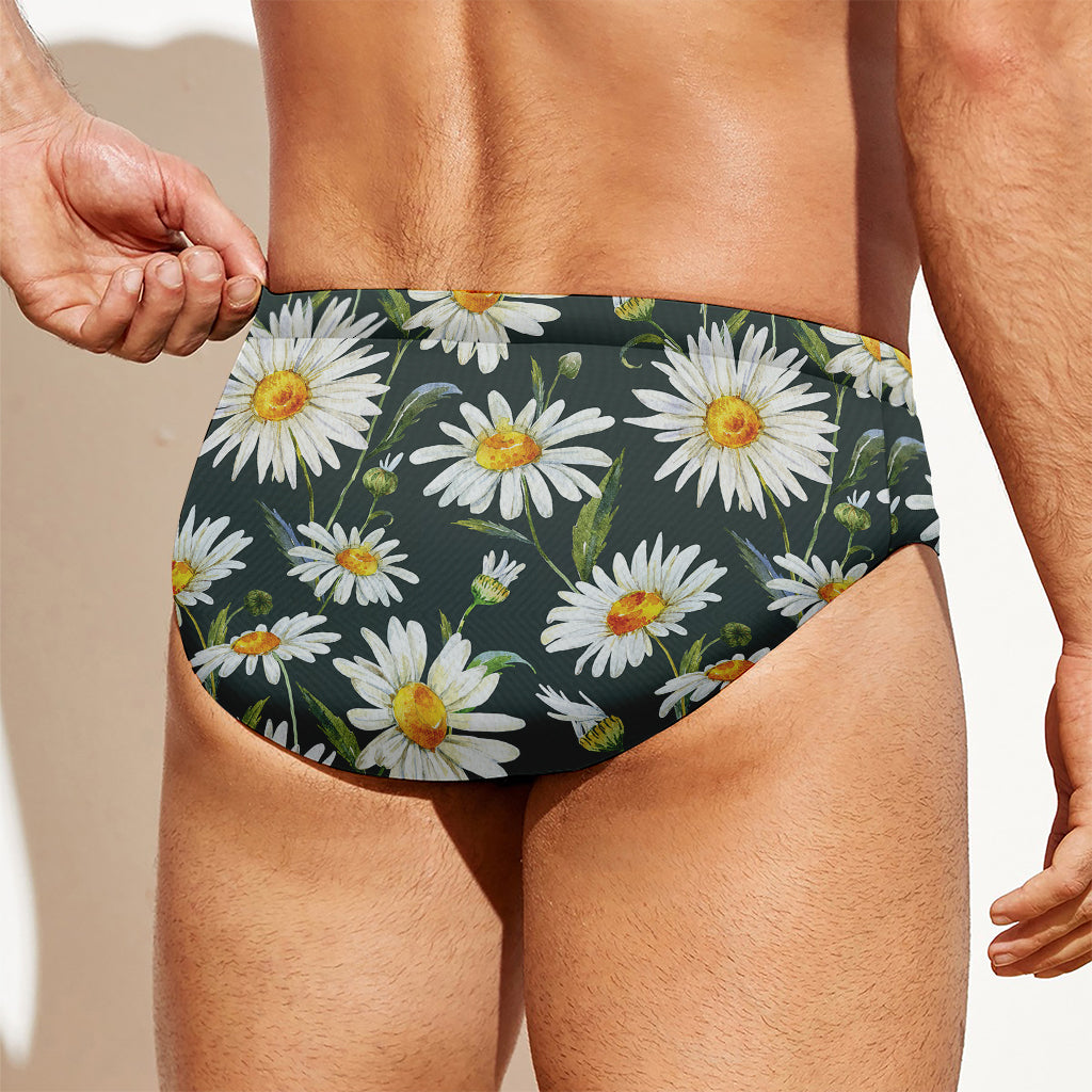 Watercolor Daisy Flower Pattern Print Men's Swim Briefs