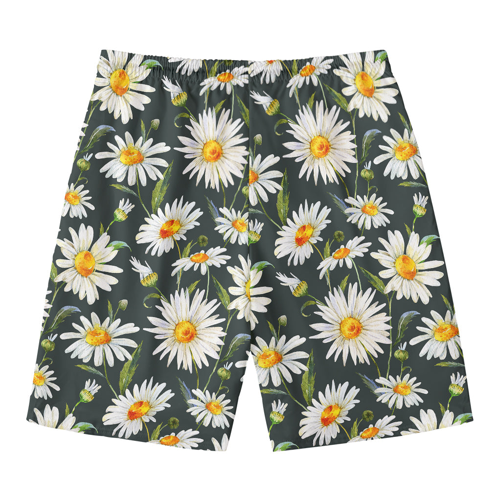 Watercolor Daisy Flower Pattern Print Men's Swim Trunks