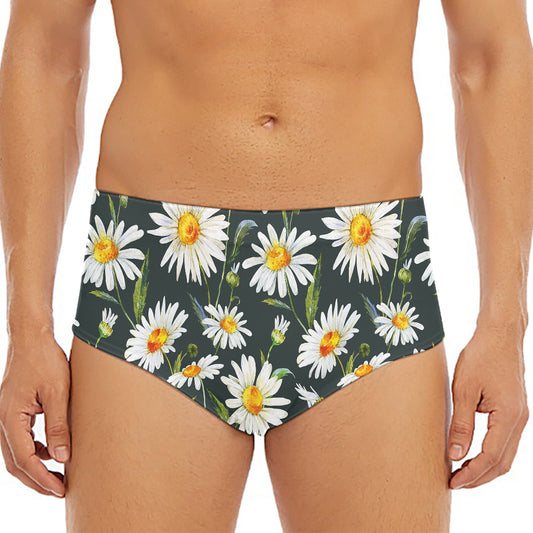 Watercolor Daisy Flower Pattern Print Men's Triangle Swim Briefs