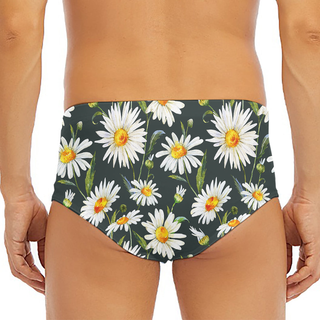 Watercolor Daisy Flower Pattern Print Men's Triangle Swim Briefs