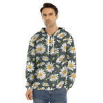 Watercolor Daisy Flower Pattern Print Men's Velvet Pullover Hoodie