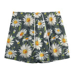 Watercolor Daisy Flower Pattern Print Mesh Shorts