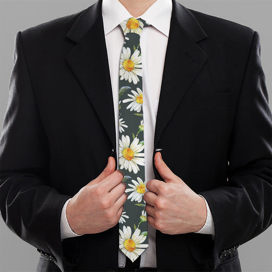 Watercolor Daisy Flower Pattern Print Necktie