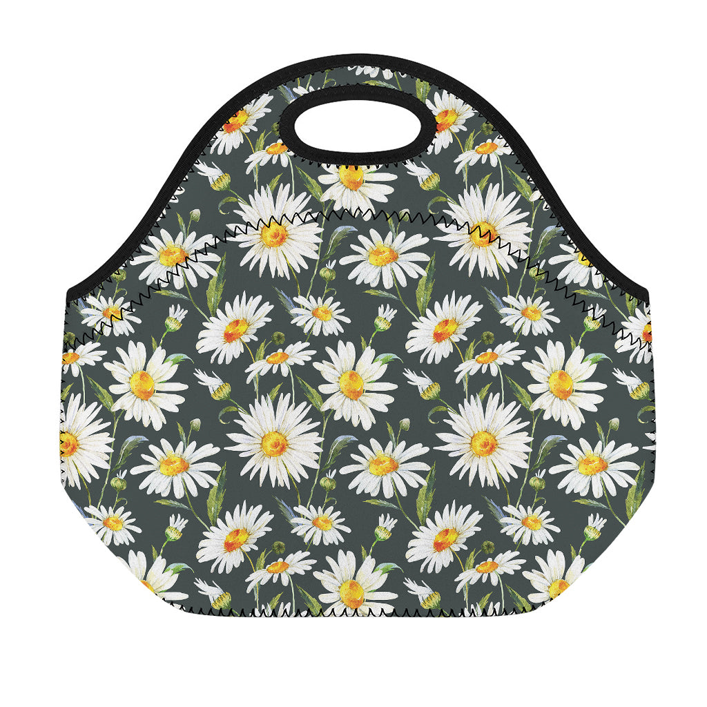 Watercolor Daisy Flower Pattern Print Neoprene Lunch Bag