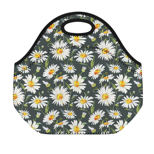 Watercolor Daisy Flower Pattern Print Neoprene Lunch Bag