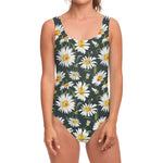 Watercolor Daisy Flower Pattern Print One Piece Swimsuit