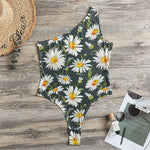Watercolor Daisy Flower Pattern Print One Shoulder Bodysuit