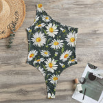 Watercolor Daisy Flower Pattern Print One Shoulder Bodysuit