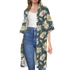 Watercolor Daisy Flower Pattern Print Open Front Beach Cover Up