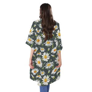 Watercolor Daisy Flower Pattern Print Open Front Beach Cover Up