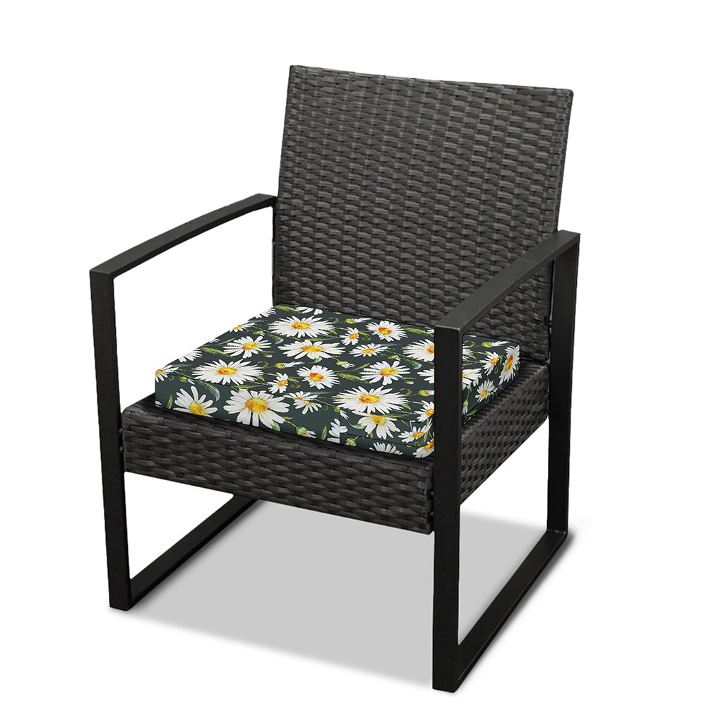 Watercolor Daisy Flower Pattern Print Outdoor Seat Cushion Cover