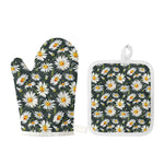 Watercolor Daisy Flower Pattern Print Oven Mitt And Pot Holder Set