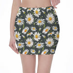 Watercolor Daisy Flower Pattern Print Pencil Mini Skirt
