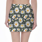 Watercolor Daisy Flower Pattern Print Pencil Mini Skirt