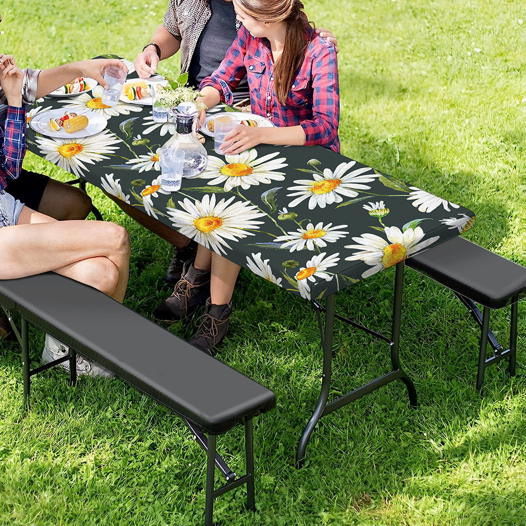 Watercolor Daisy Flower Pattern Print Picnic Table Cover