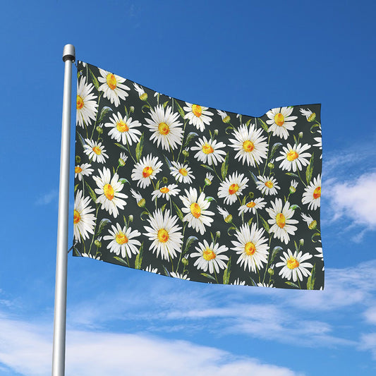 Watercolor Daisy Flower Pattern Print Polyester Flag