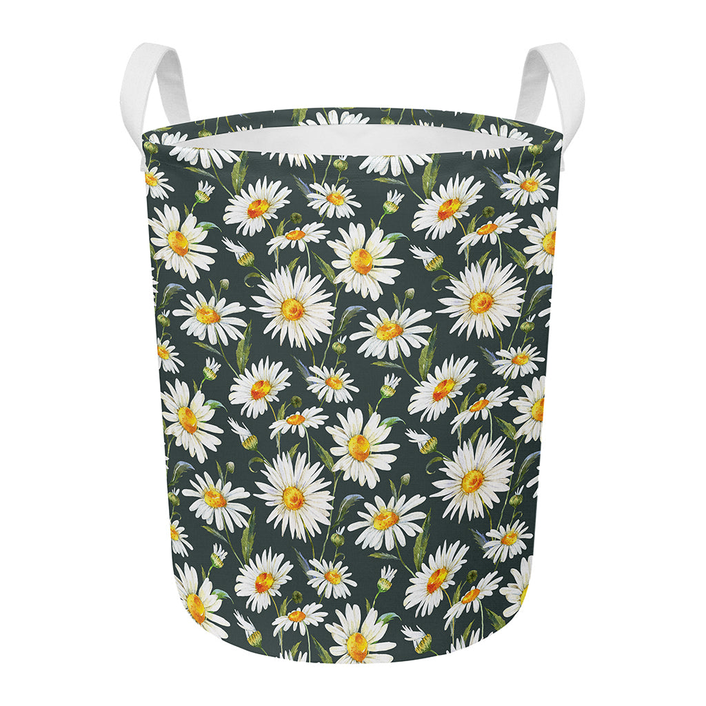 Watercolor Daisy Flower Pattern Print Round Laundry Basket