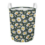 Watercolor Daisy Flower Pattern Print Round Laundry Basket