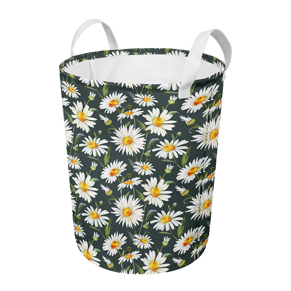 Watercolor Daisy Flower Pattern Print Round Laundry Basket